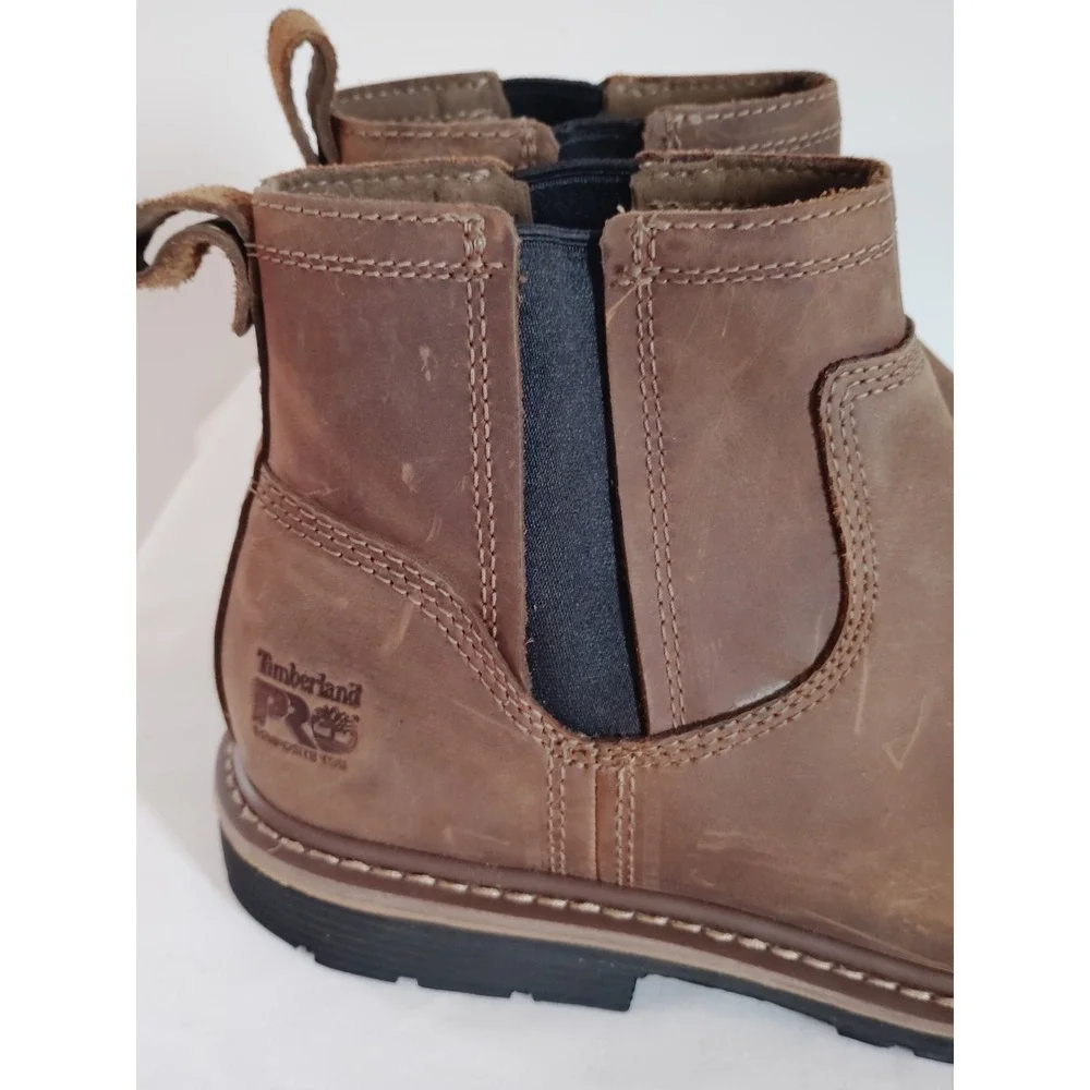 Timberland PRO Millworks Brown Leather Composite Toe Chelsea Work Boots Men 9